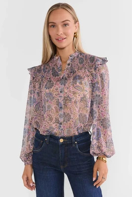 Purple Multi Printed Button Up Top | Avara