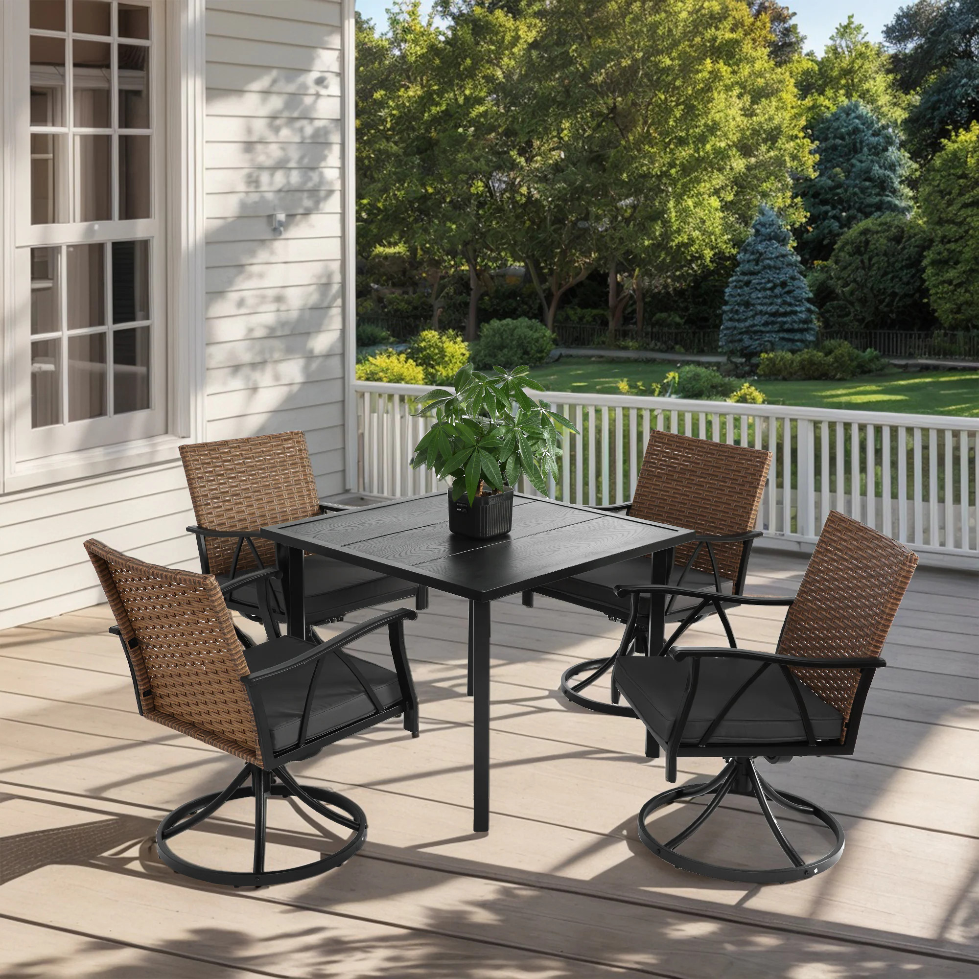 Anysun 5 Piece Outdoor Wicker Dining Set with 4 Swivel Rocker Chairs Steel Table Top Removable Machine Washable Cushions 360 Degree Rotation Weather | Lowe's
