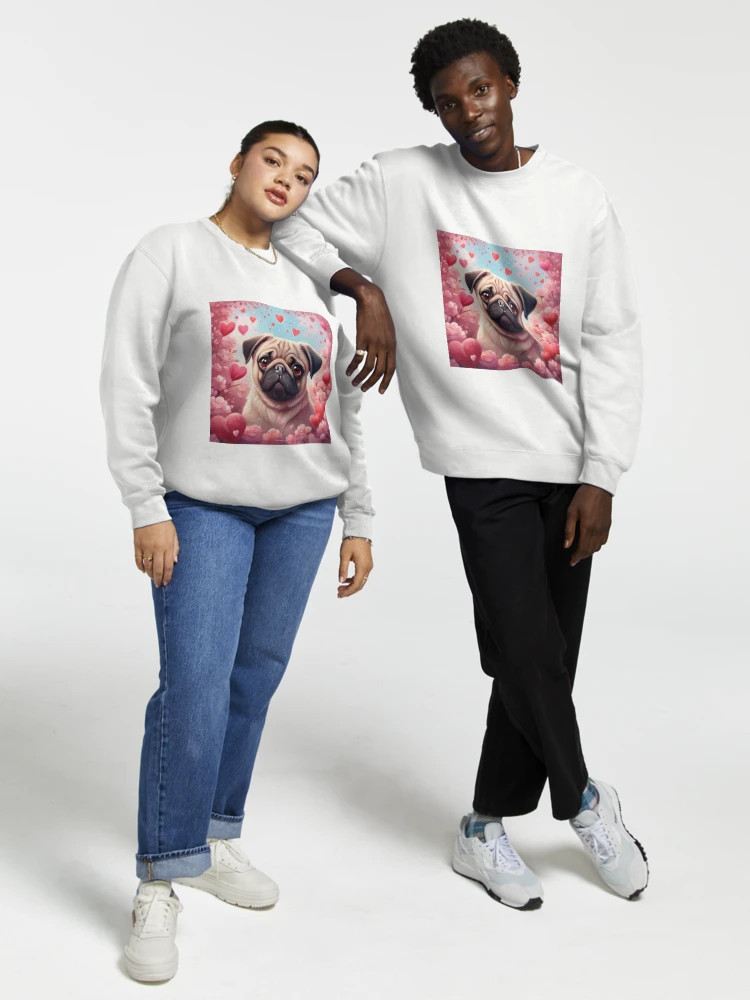 Valentine Fawn Pug Pullover Sweatshirt | Redbubble (US)