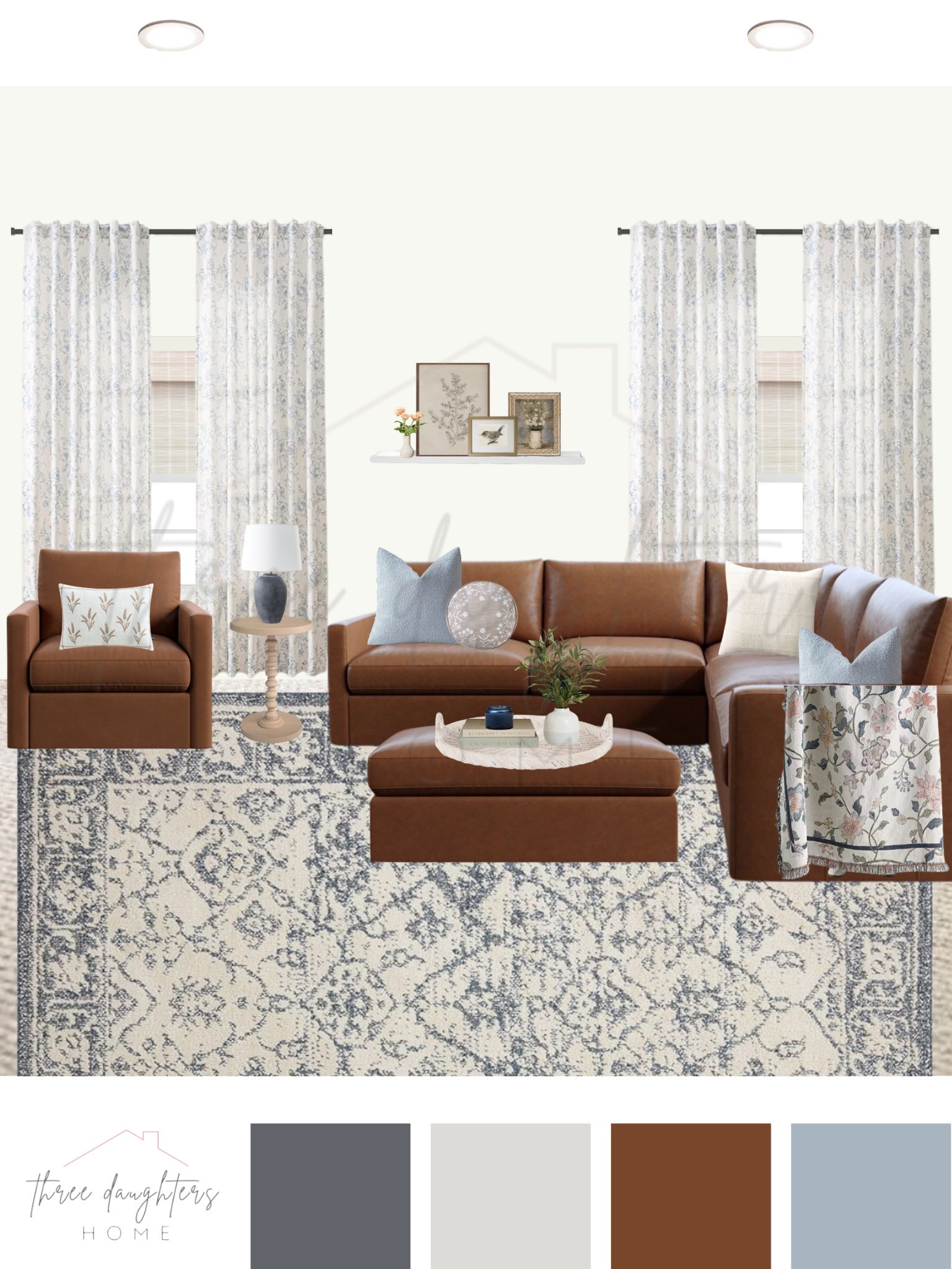 living room, family room, living room design, living room decor, leather sectional, white bamboo blinds, blue decor, picture ledge, interior design

#LTKFindsUnder100 #LTKHome #LTKFamily