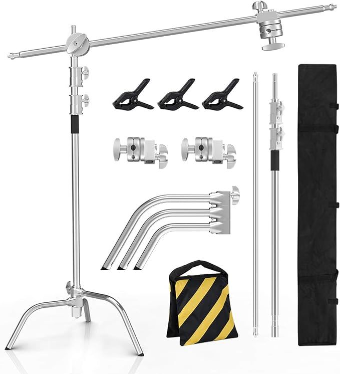 Photo Studio Stainless Steel Heavy Duty C Stand with Boom Arm - Max Height 11ft/331cm Photography... | Amazon (US)