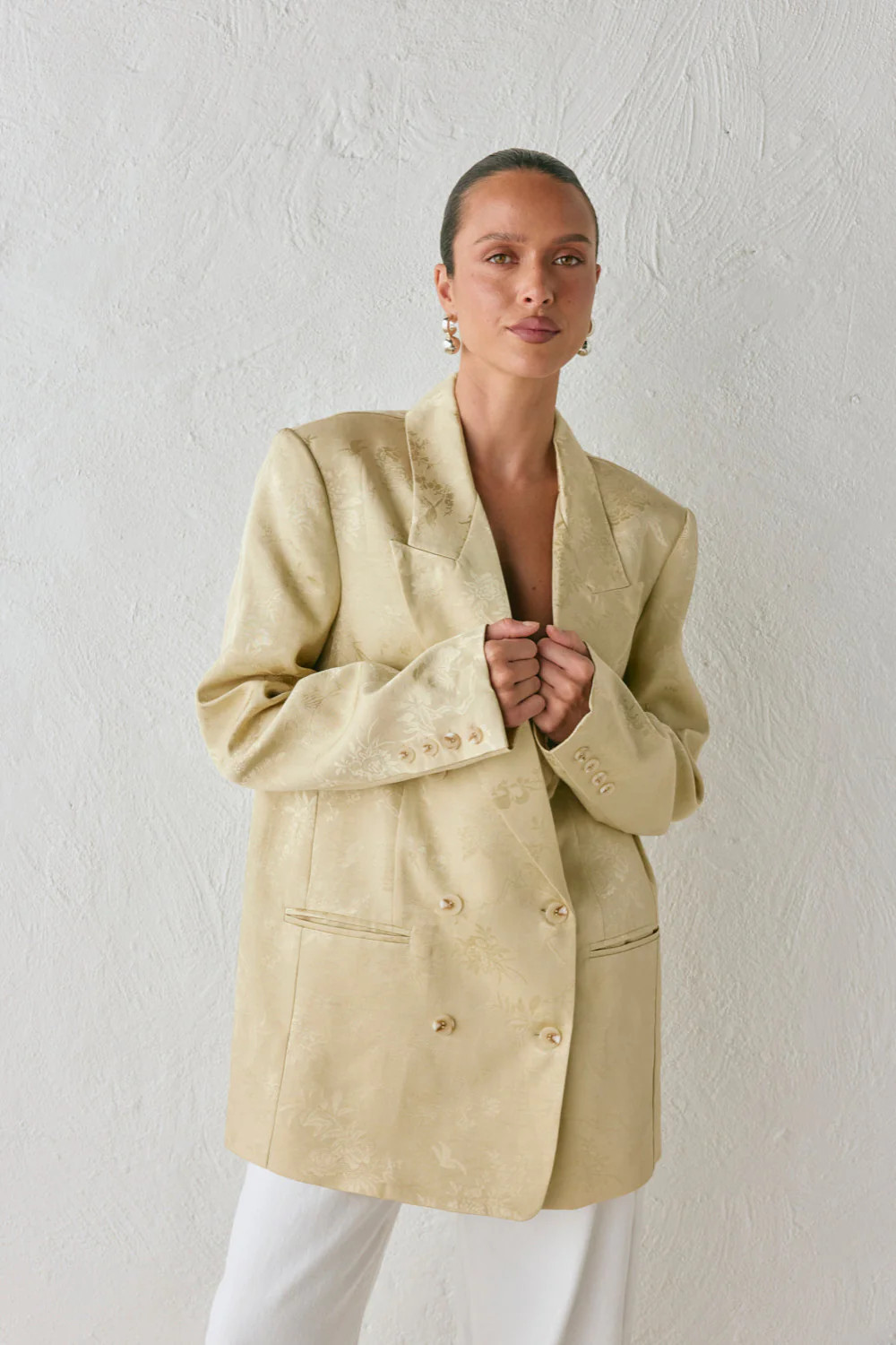 Kyra Jacquard Blazer Pistachio | VRG Grl