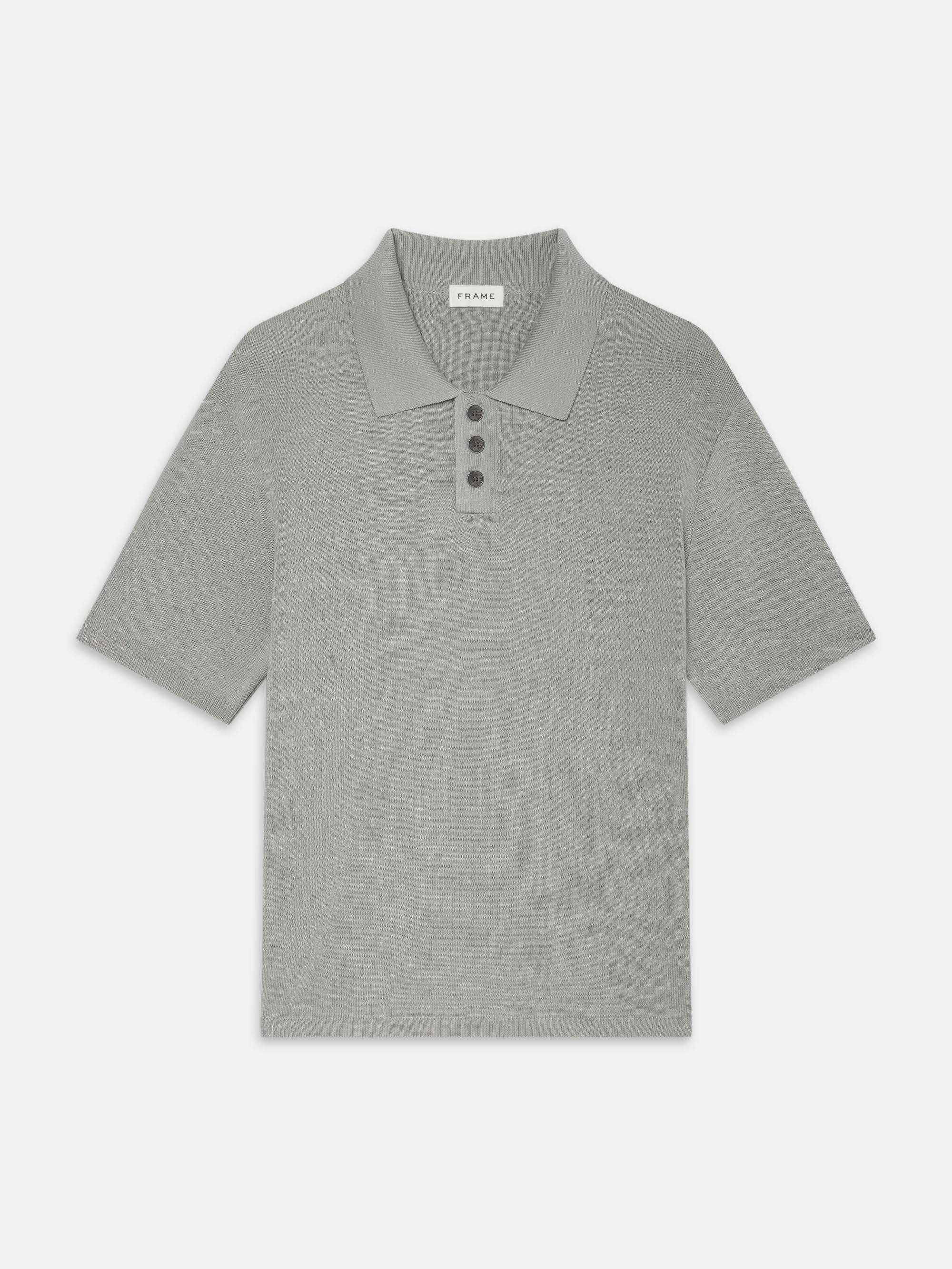 Cotton Silk Polo Sweater -- Grey Blue | Frame Denim