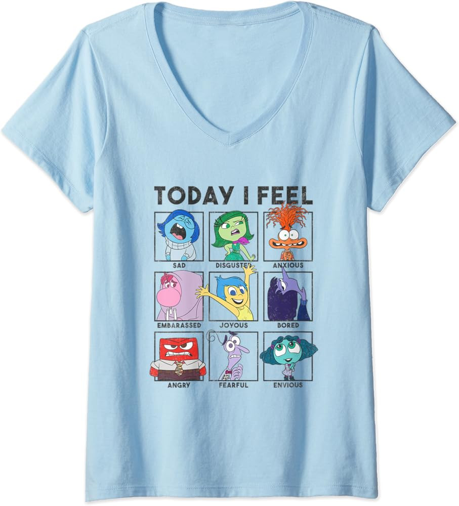 Womens Disney Pixar Inside Out 2 Today I Feel... Vintage Panels V-Neck T-Shirt | Amazon (US)