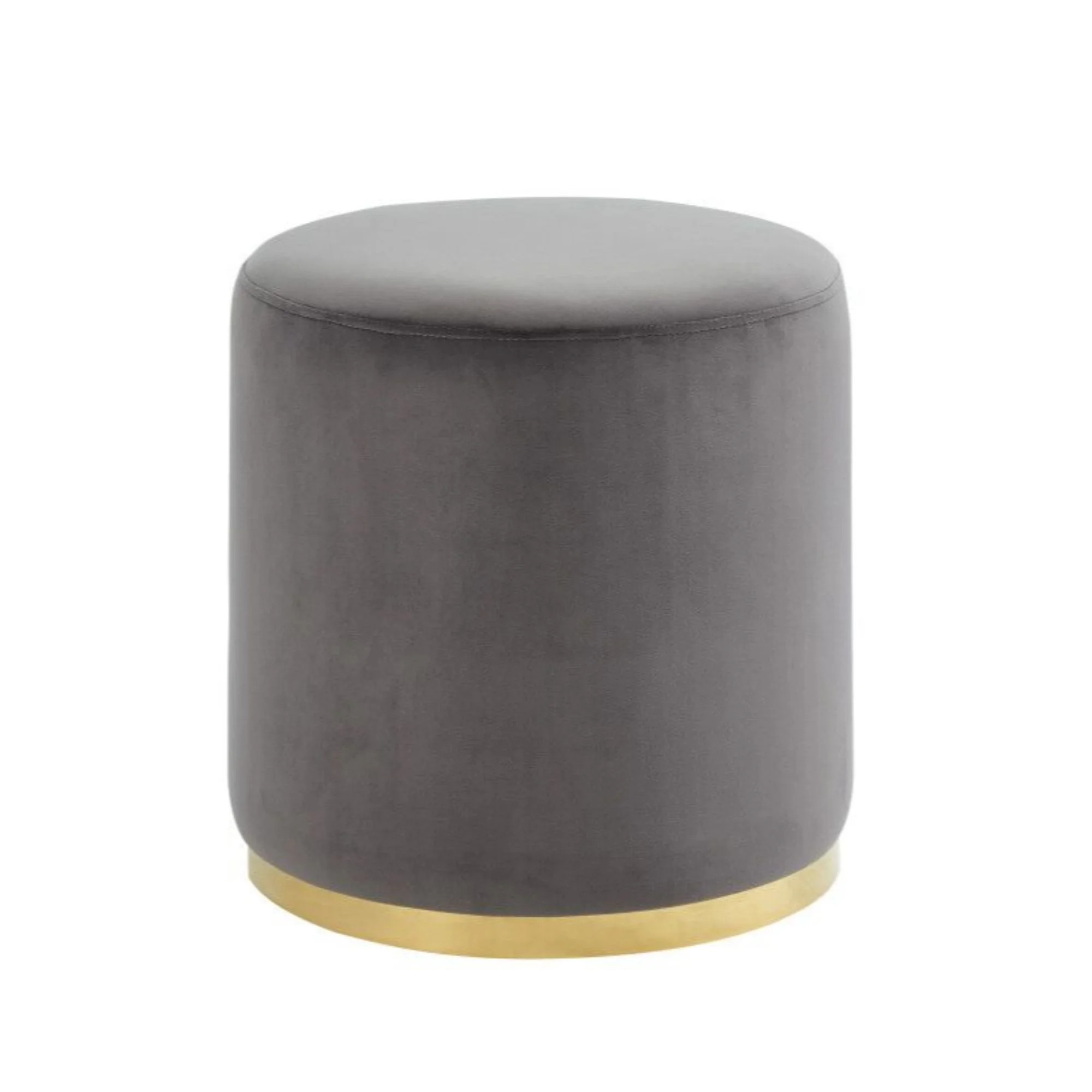 17.5" Gray and Gold Contemporary Velvet Round Ottoman | Walmart (US)