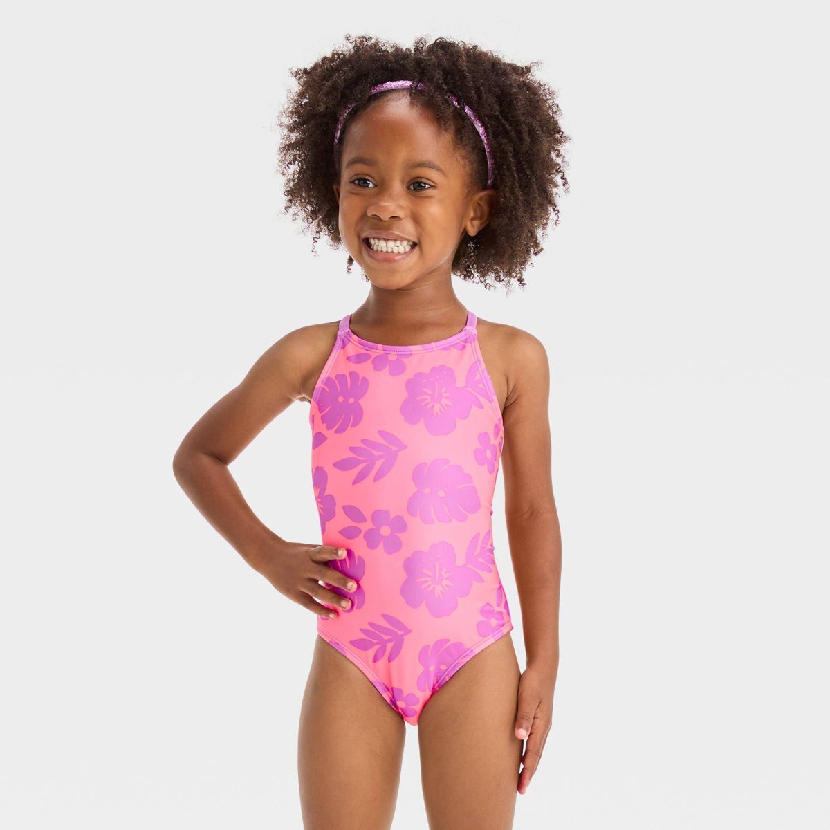 Toddler Girls' Hibiscus Floral One Piece Swimsuit - Cat & Jack™ Pink 3T | Target