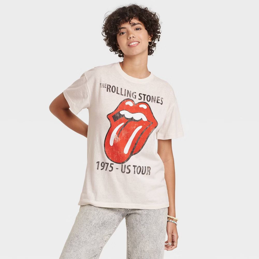 Women's The Rolling Stones Logo Short Sleeve Graphic T-Shirt - White XS | Target