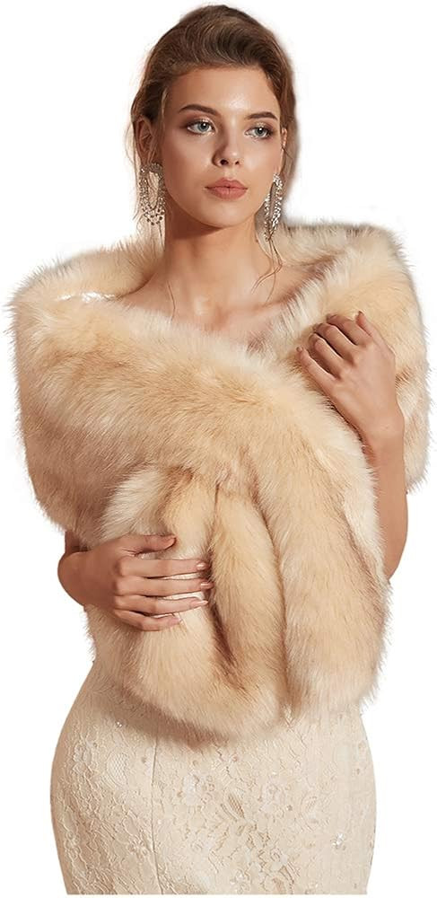 Women's Winter Warm Faux Fur Shawl Coat Jacket Parka Outerwear Tops Stole Wraps Cape for Evening ... | Amazon (US)