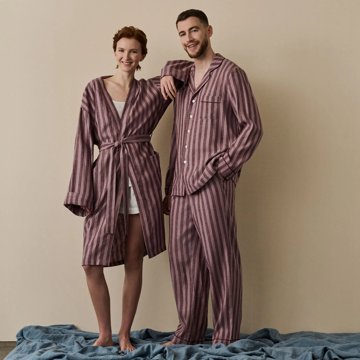 Port & Woodrose Striped Linen Robe | Piglet