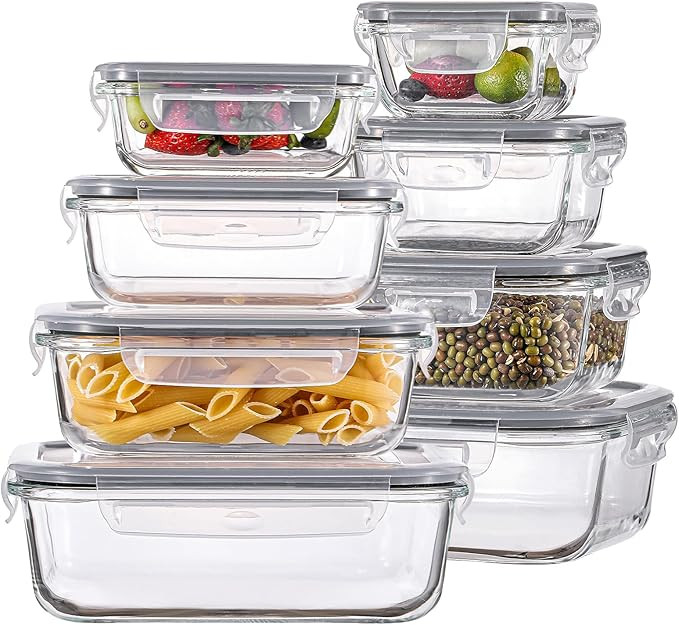 HOMBERKING 8 Pack Glass Food Storage Containers with Lids, Meal Prep Containers, Airtight Bento B... | Amazon (US)
