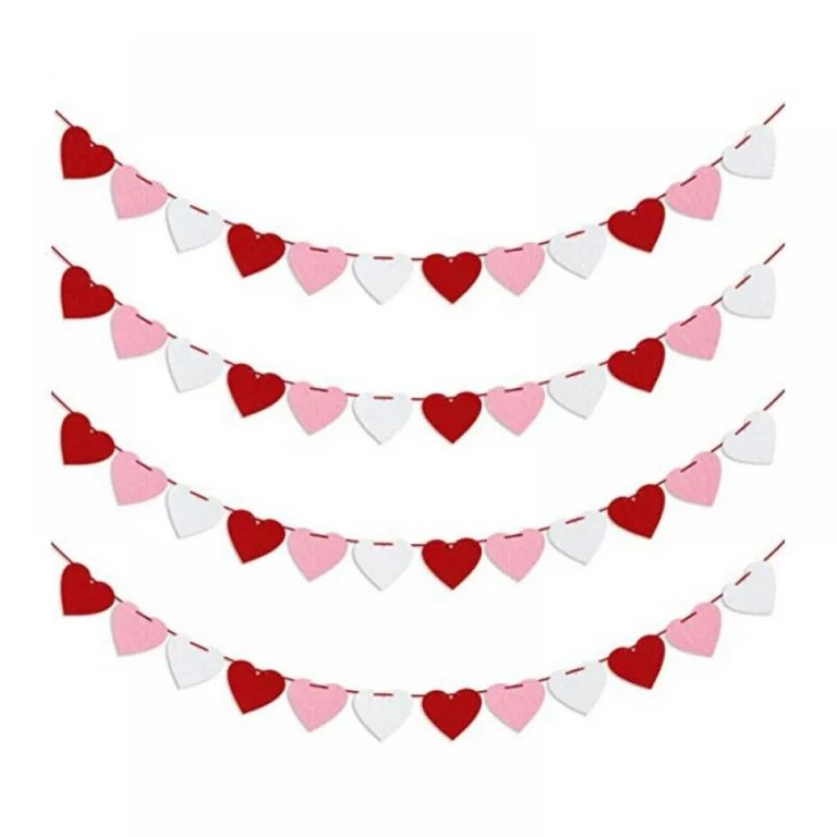 Felt Heart Garland for Valentines Day Decor - Pack of 30, Red, Rose, Light Pink Heart Banner Garl... | Walmart (US)