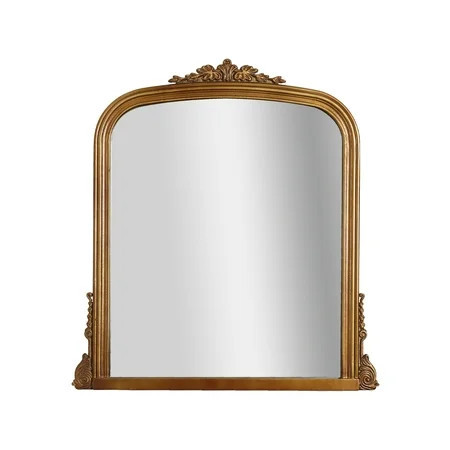 Brushed Gold Wood Ornate Vintage-Inspired Decorative Accent Wall Mounted Rectangle Mirror - 32" x 30" x 1" | Walmart (US)
