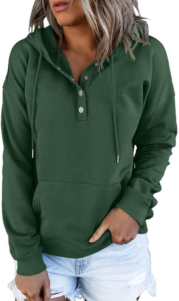 Dokotoo - Sudaderas con capucha para mujer, con cuello de botón y cordón de ajuste, sudaderas c... | Amazon (US)