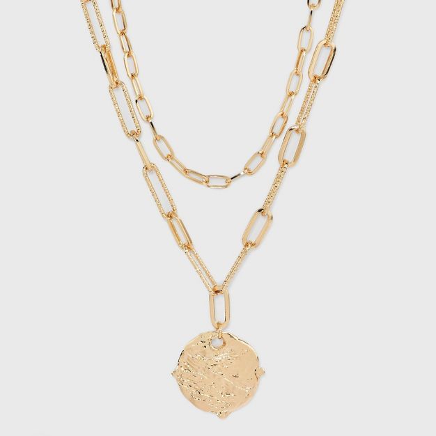 Textured Round Pendant Multi-Strand Necklace - A New Day&#8482; Gold | Target