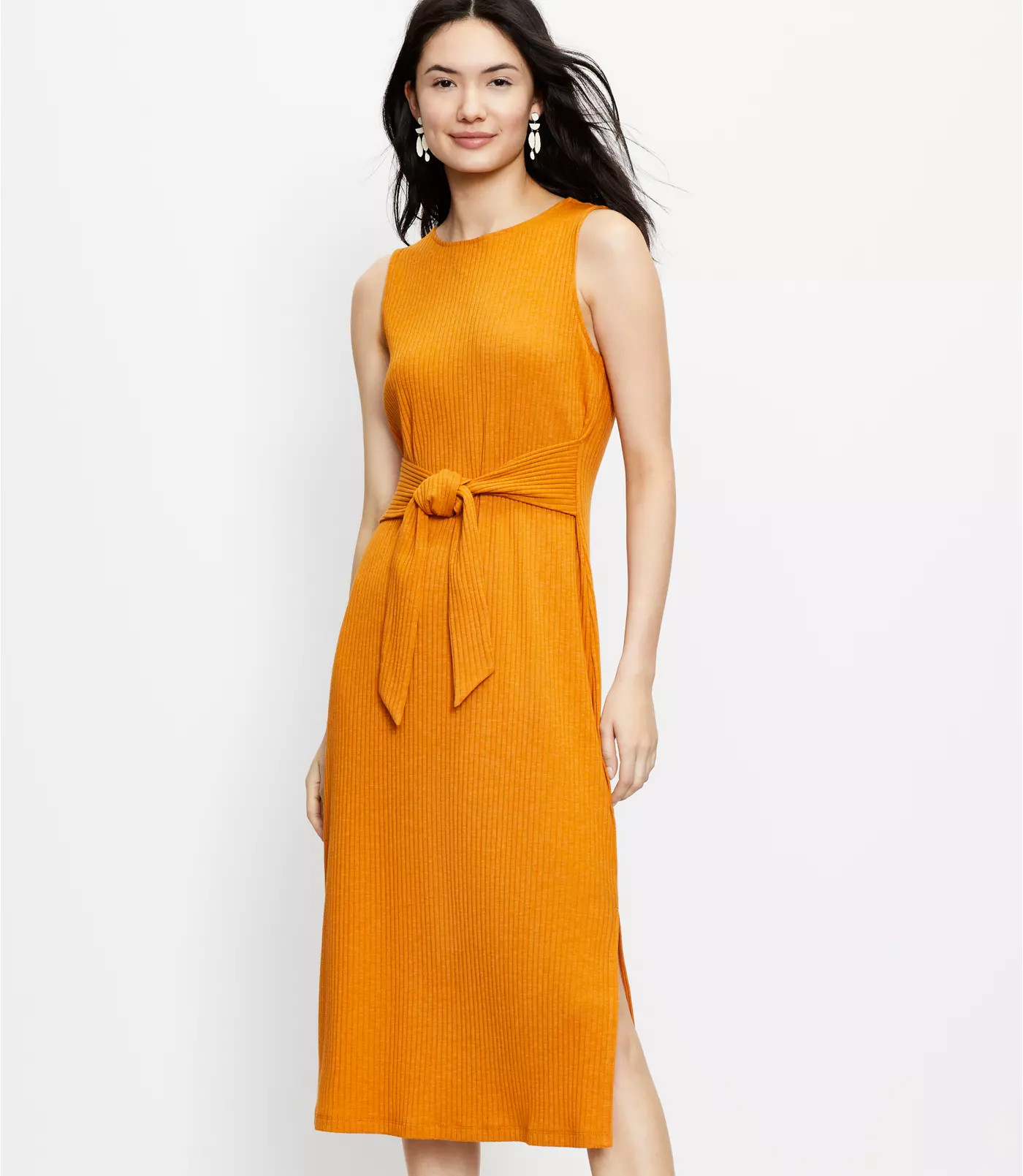 Petite Tie Waist Midi Dress | LOFT