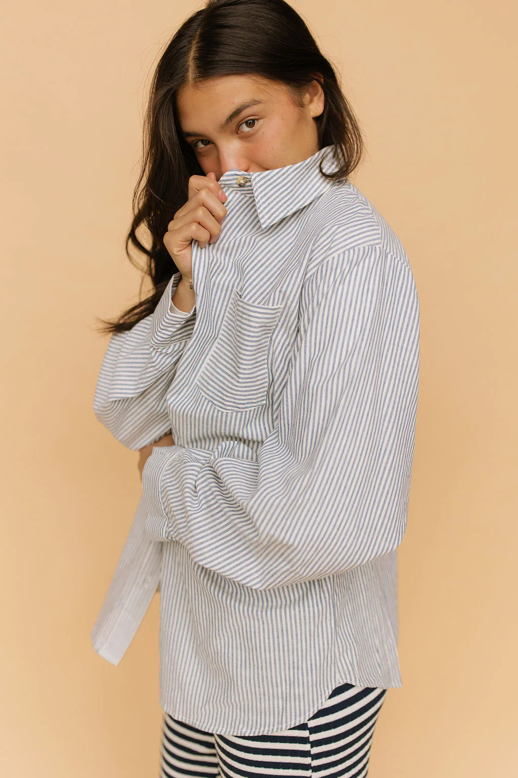 Jovie Stripe Button Down in Navy | Henly