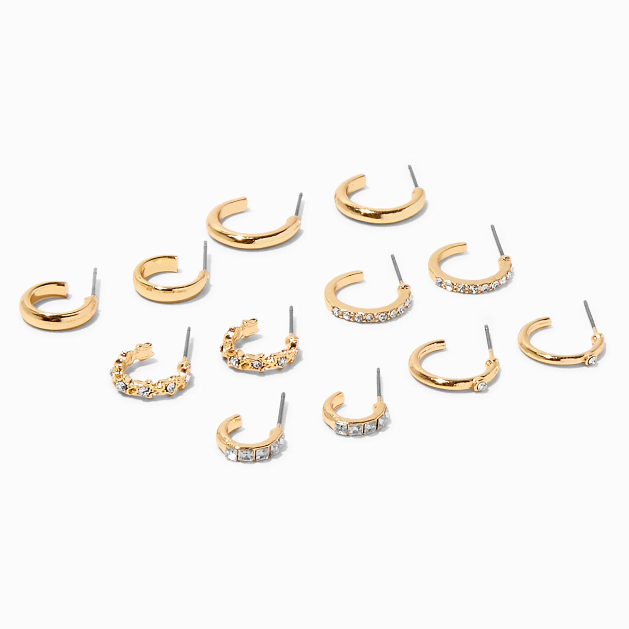 Gold-tone Crystal Hoop Earring Stackables Set - 6 Pack | Claire's (UK)
