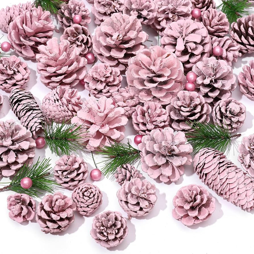 Whaline 170Pcs Christmas Pink Pine Cone Berry Pine Branch Set Pinecone Pendant Pink Winter Orname... | Amazon (US)