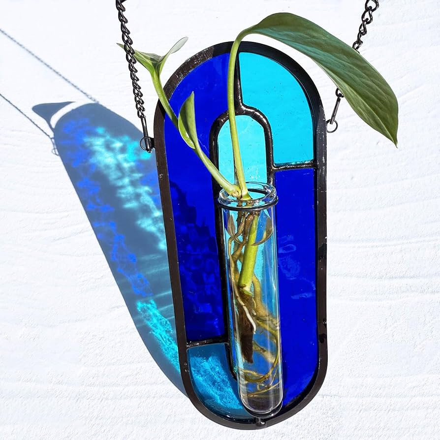 LITMIND Transparent Blue Stained Glass Propagation Station - Handcrafted Suncatcher Hanging Plant... | Amazon (US)