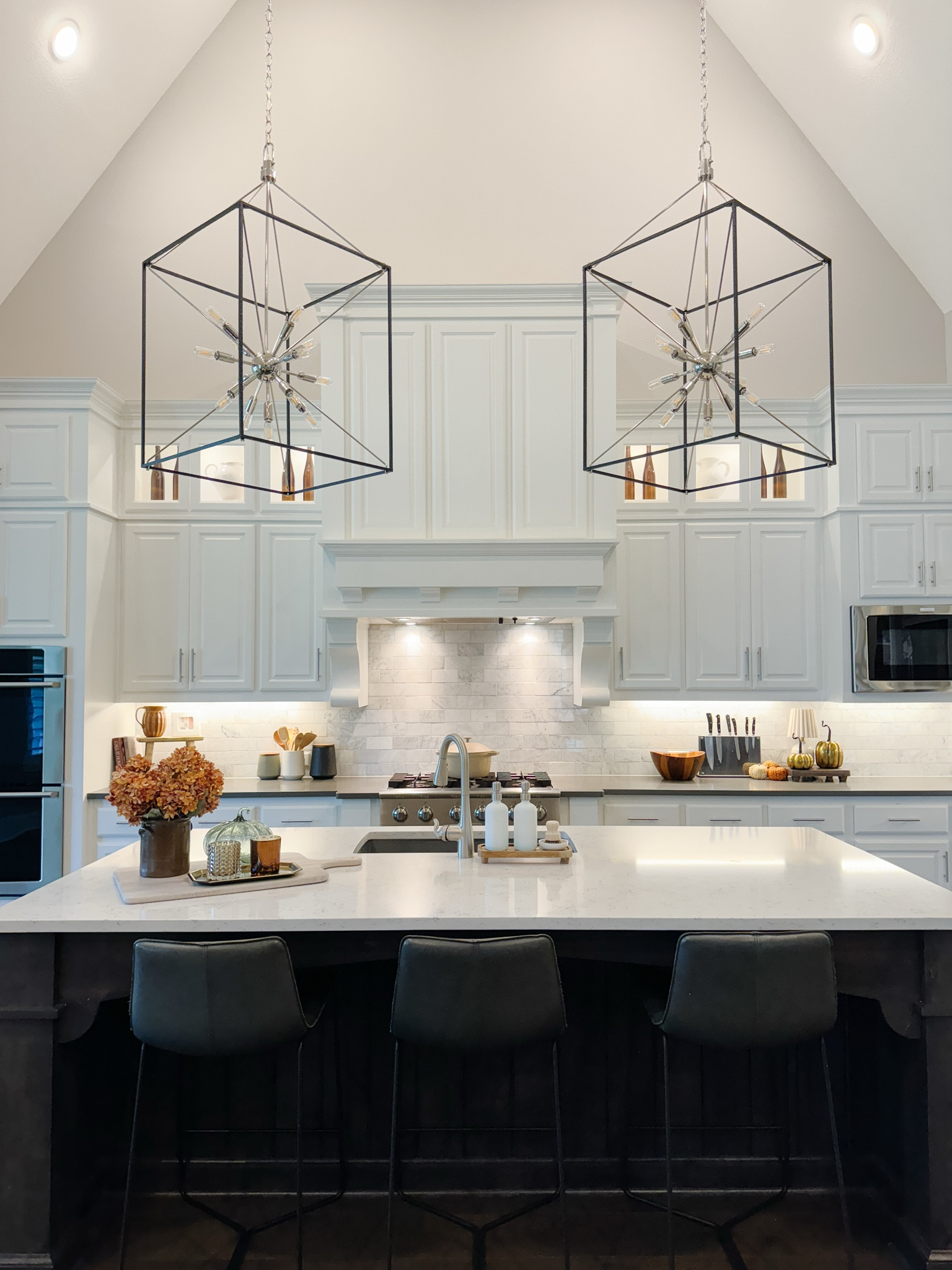 Autumn kitchen views, fall kitchen styling, kitchen statement lighting, two toned kitchen, quartz counters

#LTKSeasonal #LTKHalloween #LTKHome