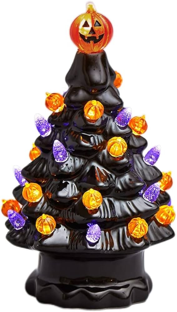Ozgkee Halloween Tree Pumpkin Light, Artificial Mini Halloween Tree with LED Lights Lighted Ceram... | Amazon (US)