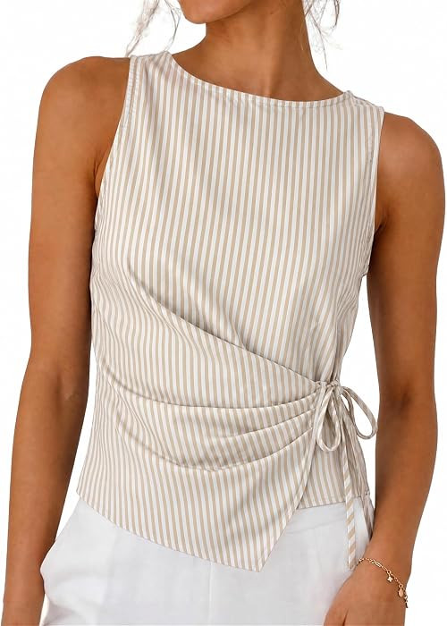 Women Linen Cotton Tie Wrap Sleeveless Crop Tank Tops Going Out | Amazon (US)