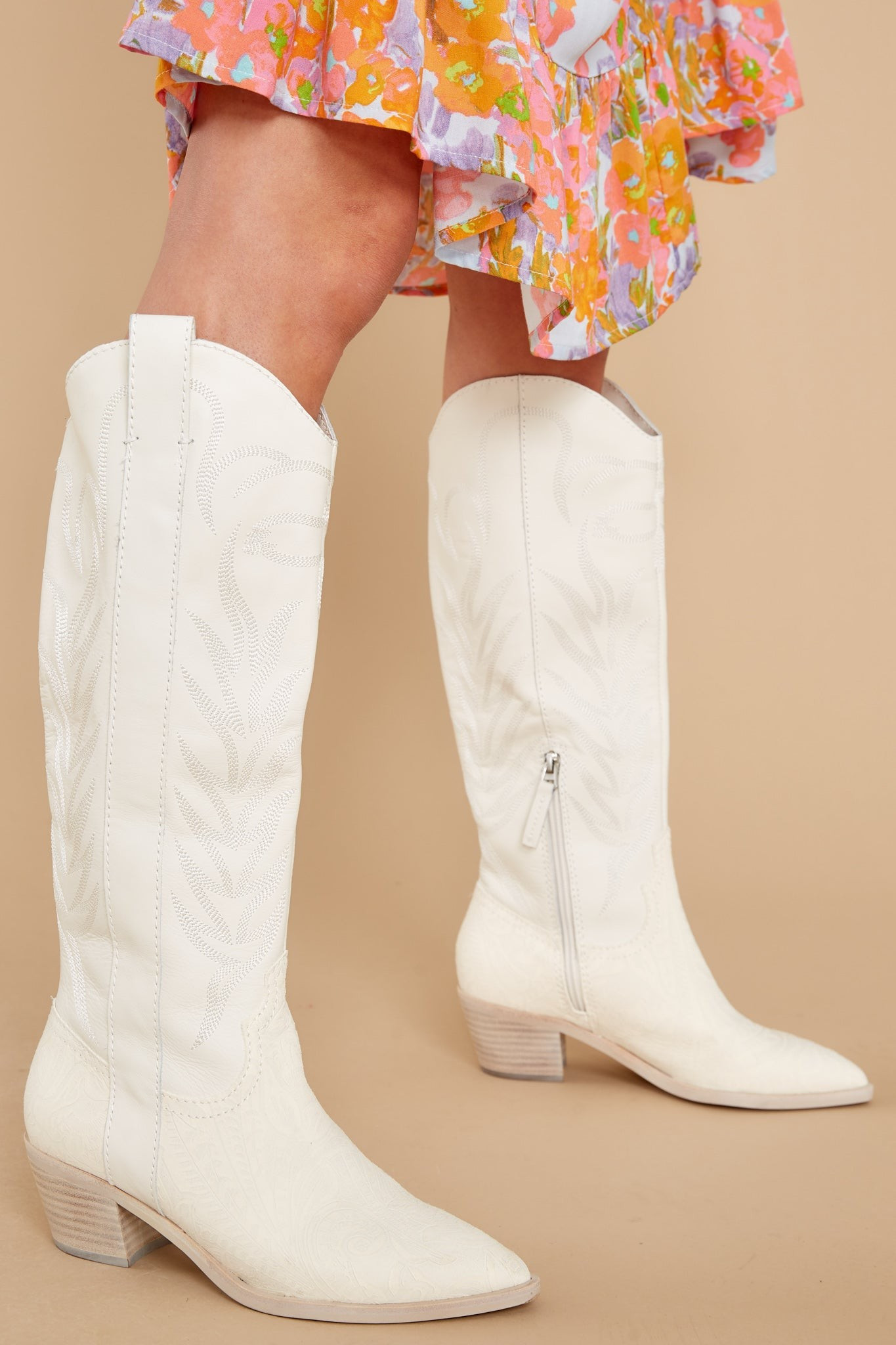 Dolce Vita Solei White Embossed Leather Boots | Red Dress 