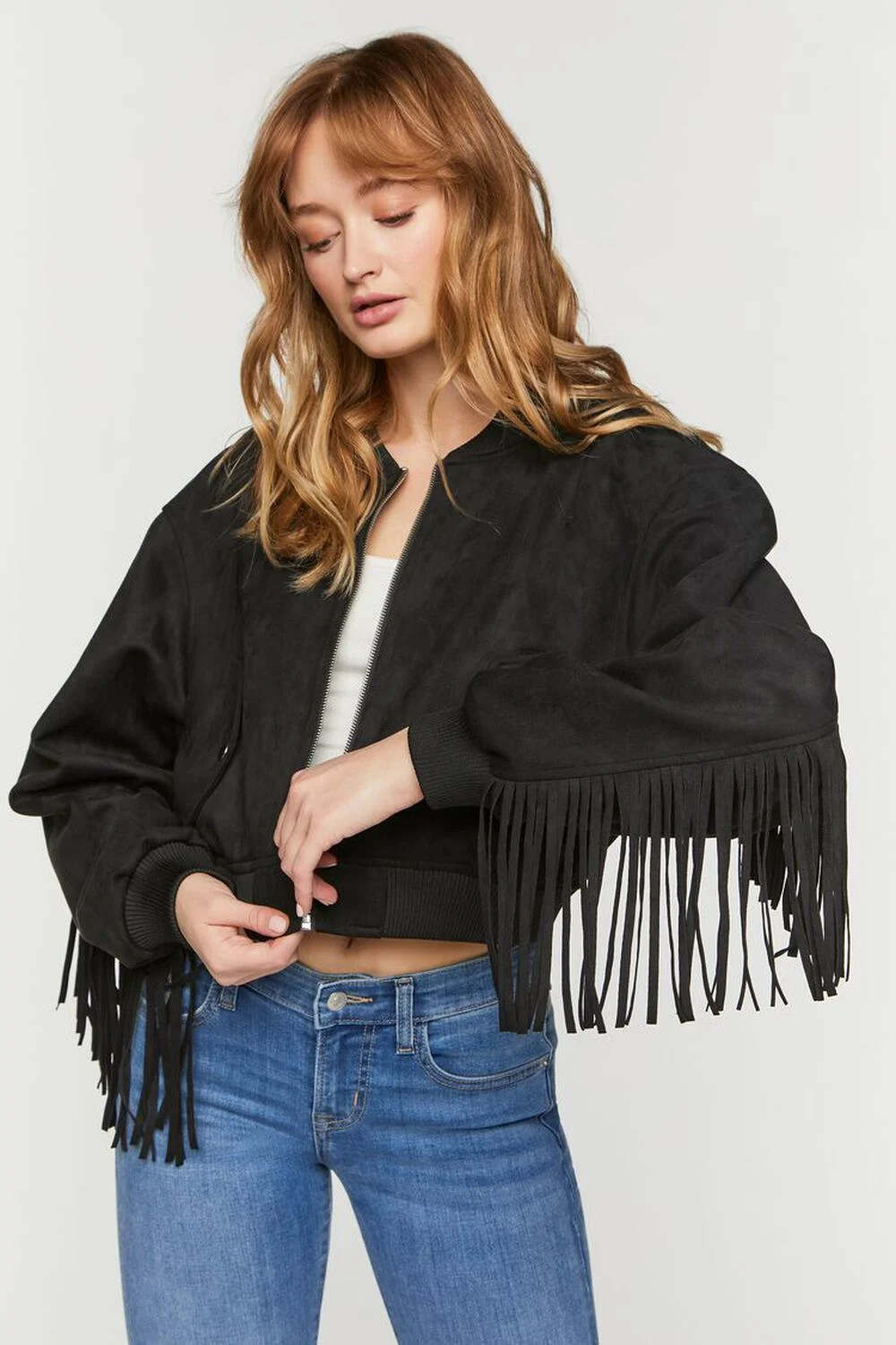Faux Suede Fringe Bomber Jacket | Forever 21 (US)