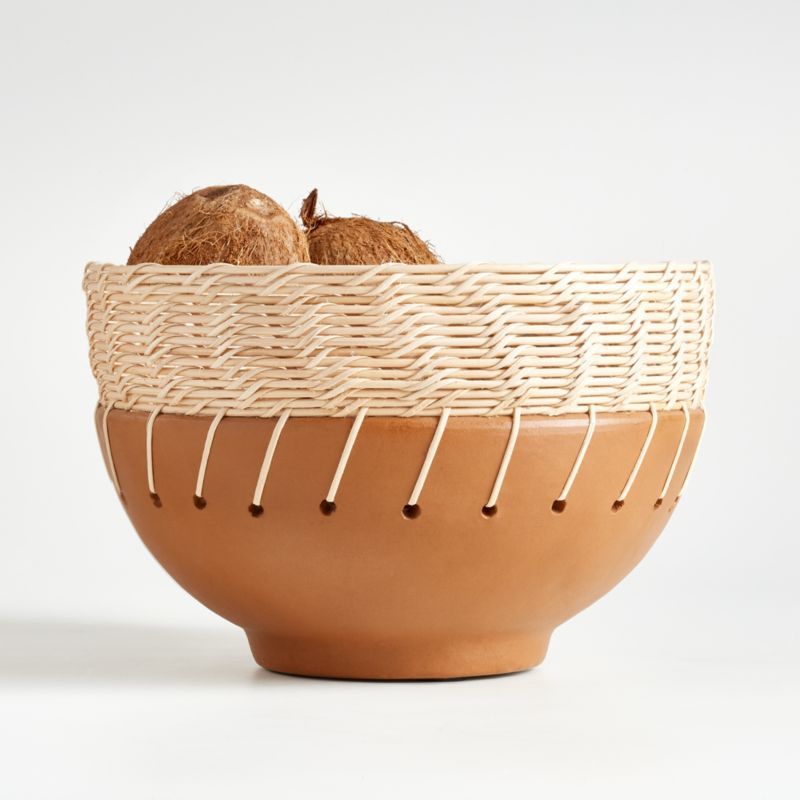 Kavir Rattan and Terracotta Bowl + Reviews | Crate and Barrel | Crate & Barrel