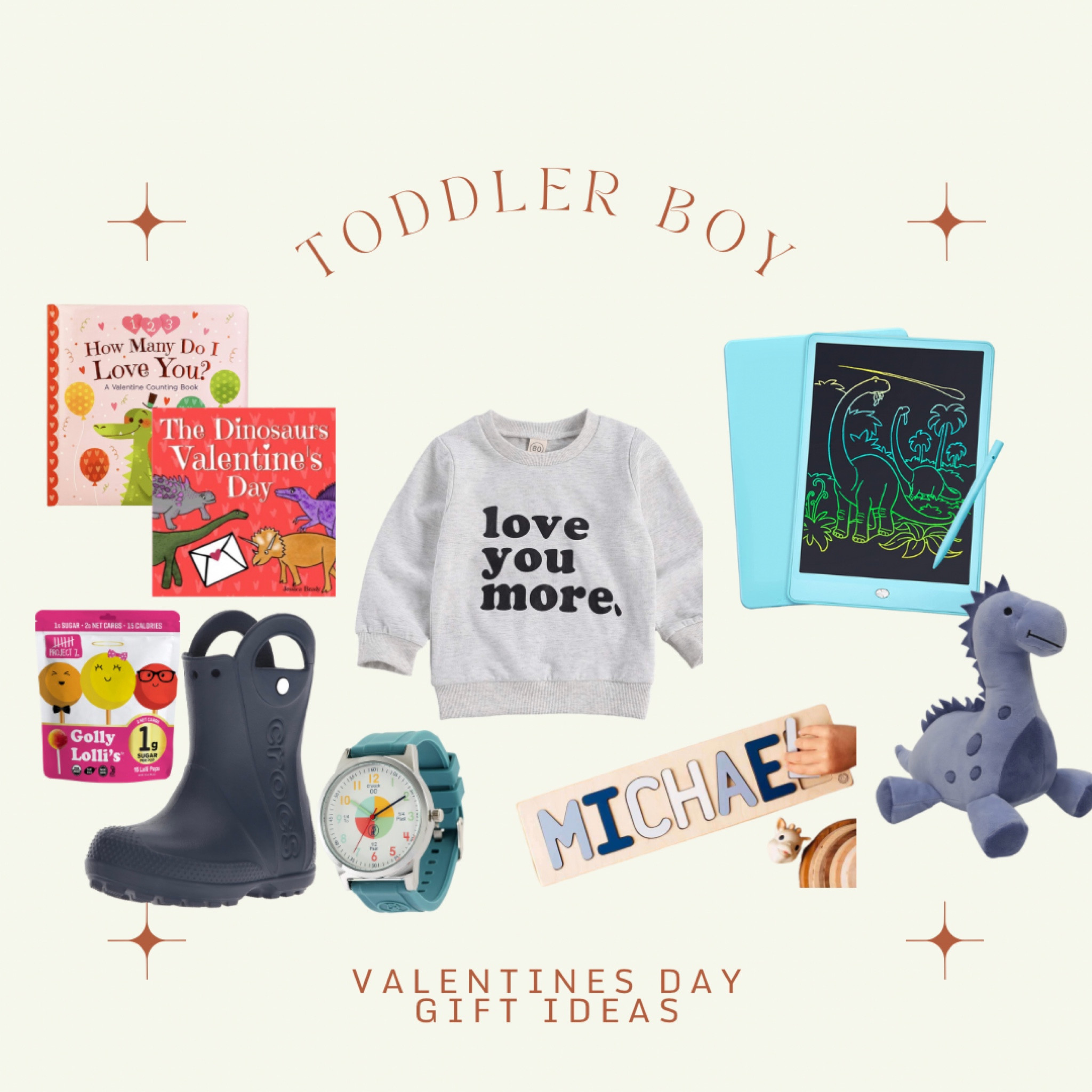 Valentine's Day 

Gift ideas for toddler boys. 

Valentines Day • Toddler Books • Toddler Sweatshirt • Rainboots • Toddler Watch • Name Puzzle • Stuffed Animal • Drawing Tablet • Be Mine • Kids Valentines Day •

#LTKkids #LTKSeasonal #LTKGiftGuide