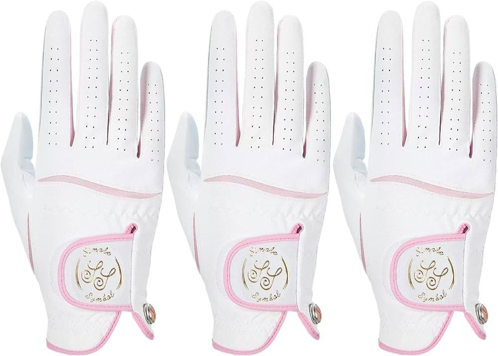 Women's Golf Glove Three Pack,Left Hand Right Hand Small/Medium/Large/XL,White Microfiber with So... | Amazon (US)