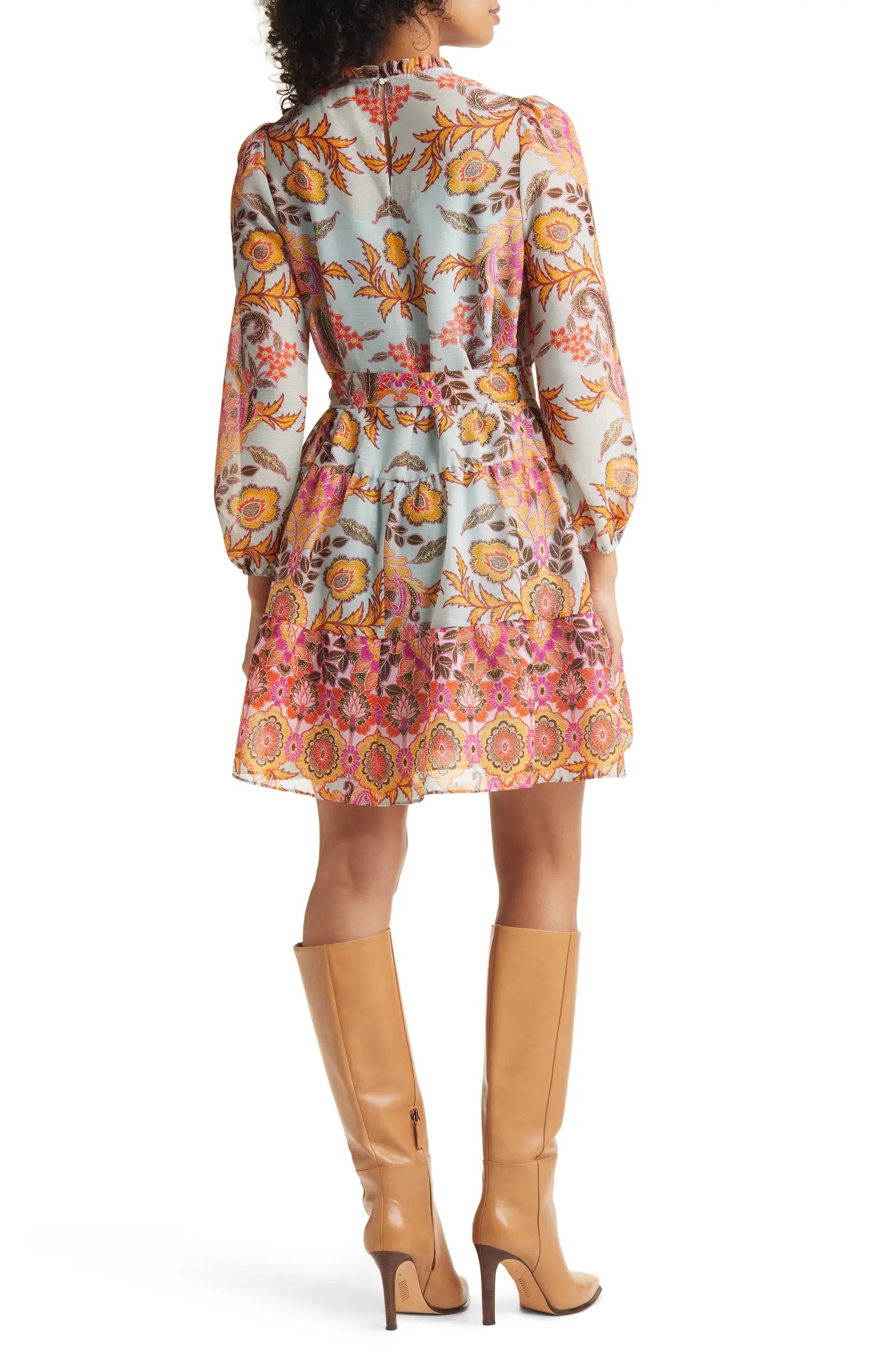 Paisley Ruffle Long Sleeve Minidress | Nordstrom
