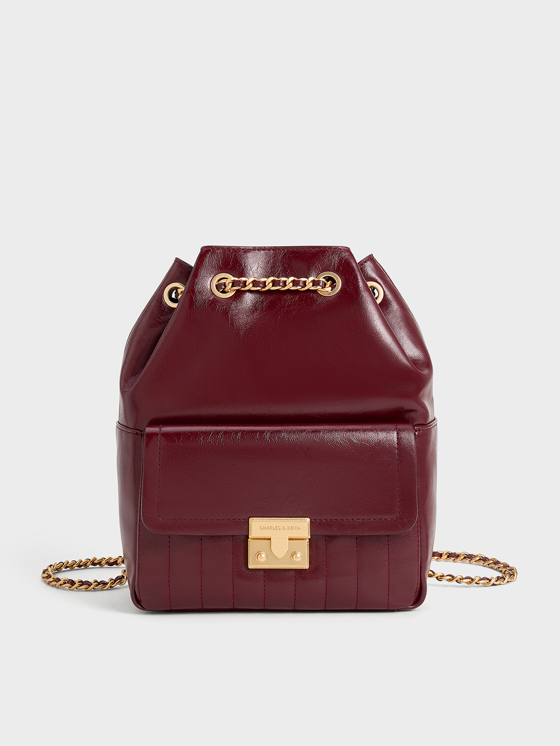 Burgundy Donna Crinkle-Effect Backpack | CHARLES & KEITH | Charles & Keith US