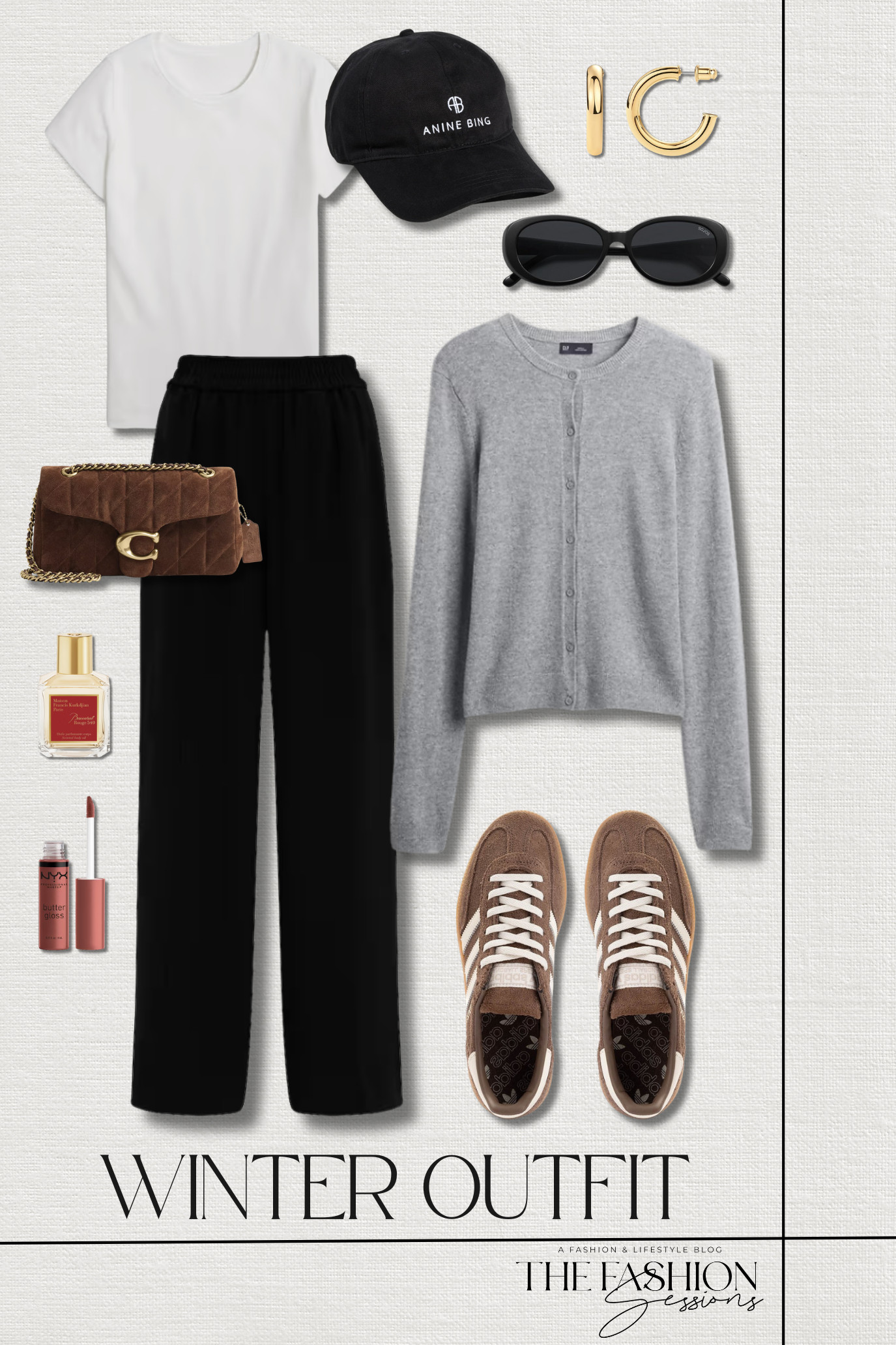 Working on cost-per-wear means styling what you have, creating another look so that your cost-per-wear goes down. Such a better way to shop!
express crepe side stripe wide leg pull on track pant | gap cashsoft crop cardigan | slim fit t-shirt | adidas handball spezial athletic shoe | coach tabby shoulder bag | anine bing jeremy baseball cap | sojos retro oval sunglasses | gold hoops | bacarrat rouge body oil | nyx butter lip gloss | athleisure | casual outfit 

 #LTKootd #LTKOver40