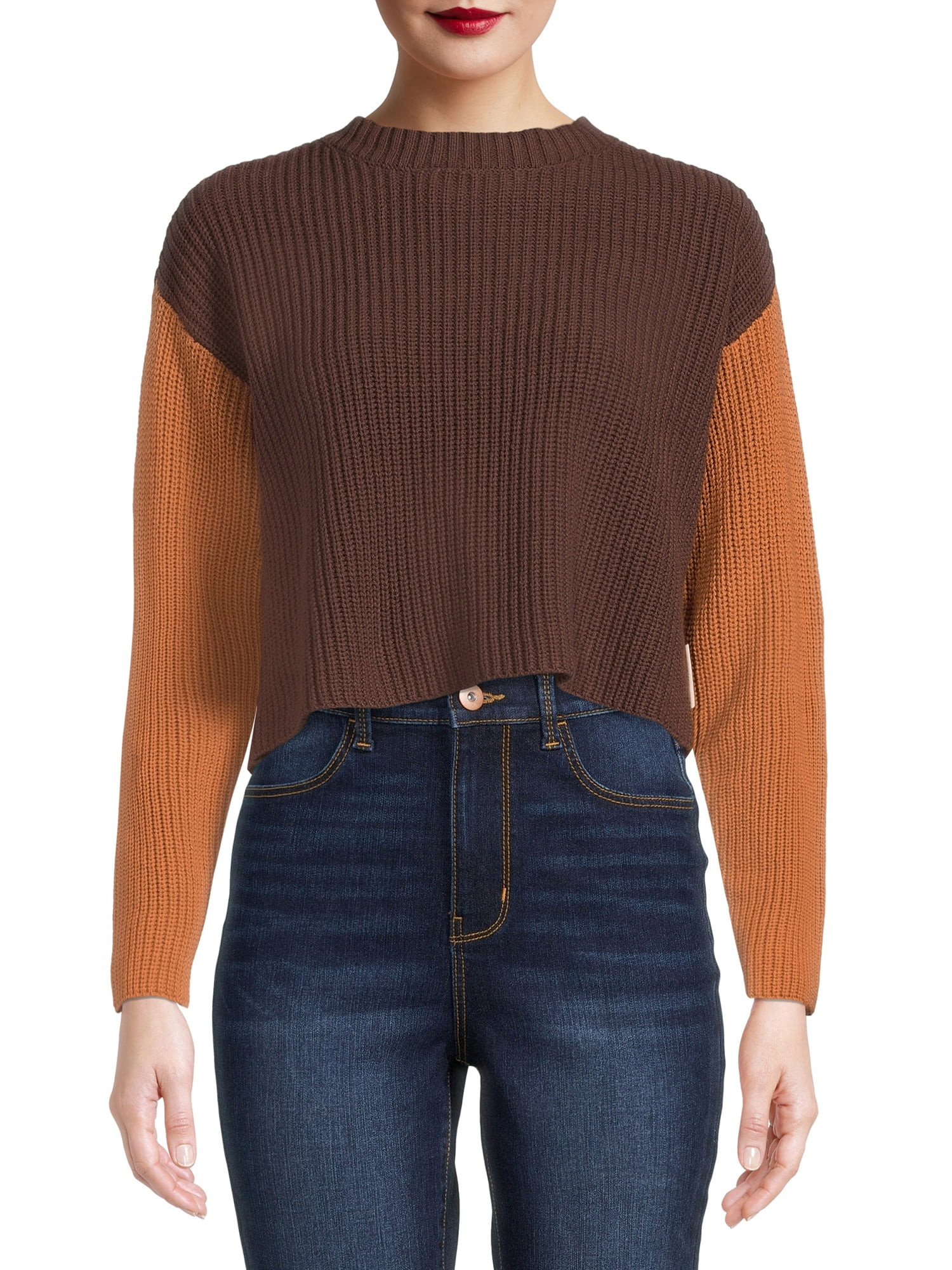 Kendall + Kylie Juniors Colorblocked Shaker Mock Neck Sweater - Walmart.com | Walmart (US)