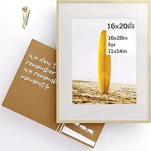 Homeforia 16x20 Gold Frame Matted to 11x14 - Metal 16 x 20 Picture Frames For Wall - Aluminum 16 ... | Amazon (US)