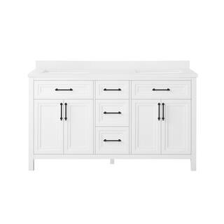 Mayfield 60 in. W x 22 in. D Vanity in White with Cultured Marble Vanity Top in White with White ... | The Home Depot