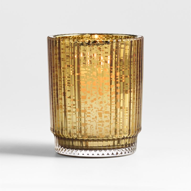Atwell Small Bronze Mercury Glass Hurricane Candle Holder 4.5" | Crate & Barrel | Crate & Barrel