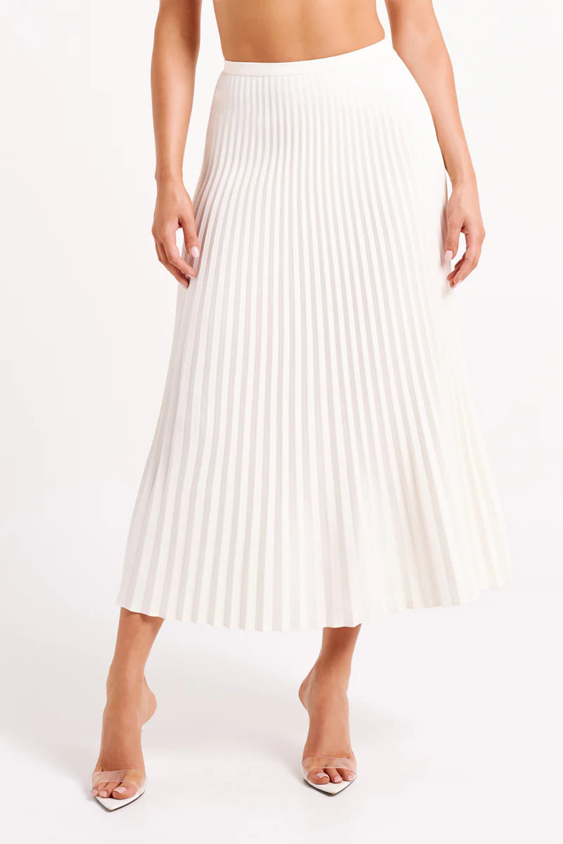 Twyla Pleated Suiting Maxi Skirt - Ivory | MESHKI US