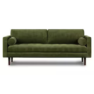 Napa 88.5 in. Distressed Green Velvet Fabric 3 Seats Sofa | The Home Depot