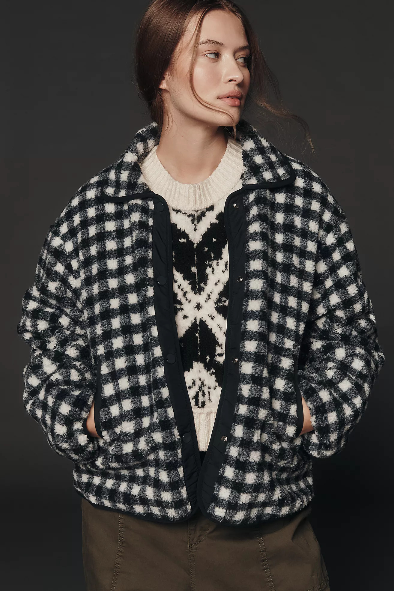 Maeve Gingham Sherpa Fleece Jacket | Anthropologie (US)