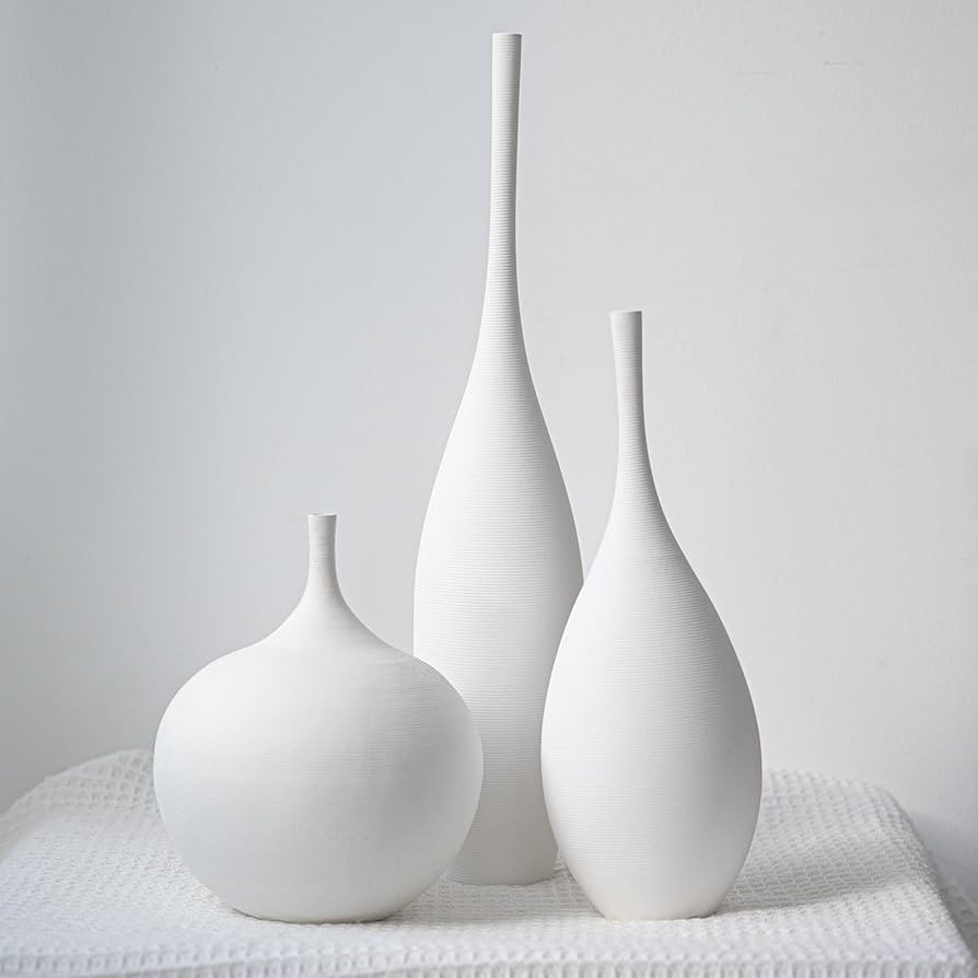 White Ceramic Vase Modern Boho Wabi-Sabi Flower Vase Set of 3 Decorative Aesthetic Vases for Cent... | Amazon (US)