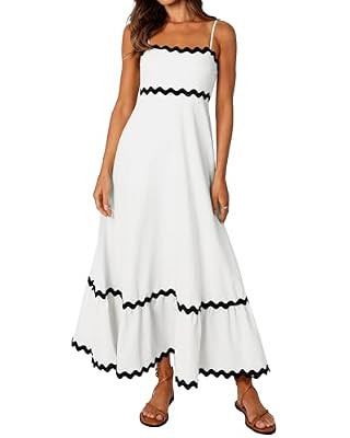 dowerme Women Summer Dresses 2024 Spaghetti Straps Sleeveless Smocked Rickrack Trim Boho Flowy Lo... | Amazon (US)