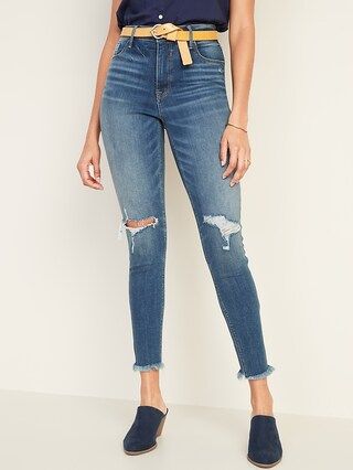 High-Waisted Raw-Edge Rockstar Super Skinny Ankle Jeans For Women | Old Navy (US)