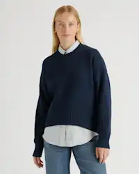 100% Organic Cotton Boyfriend Crew Sweater in Heather Brown | Quince