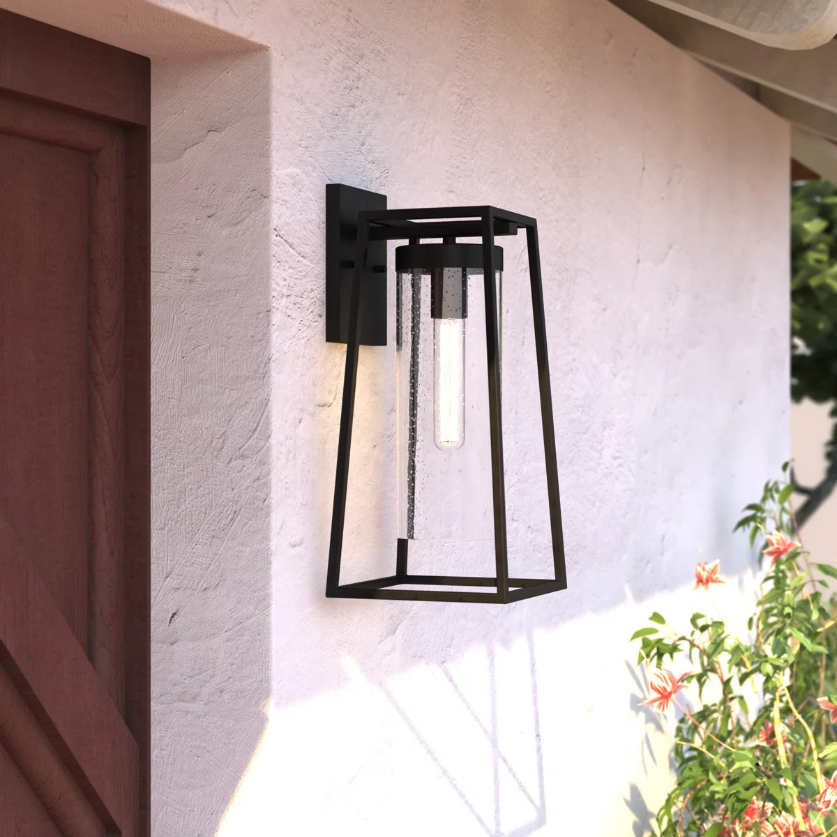 Ad\u00e9la 15.75 in. H 1-Light Textured Black Dusk to Dawn Sensor Outdoor Wall Sconce, Durable St... | Wayfair North America