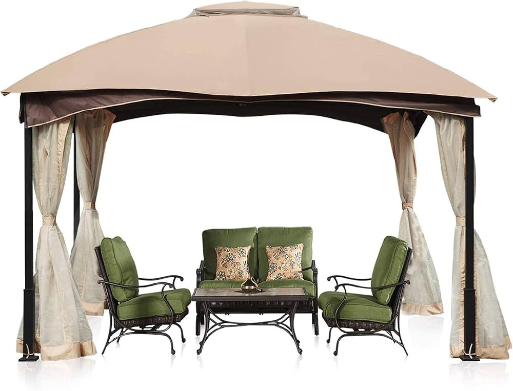 Aoodor Patio Gazebo 12' x 12' Metal Frame with Mesh Netting Canopy Top - Khaki Color | Amazon (US)