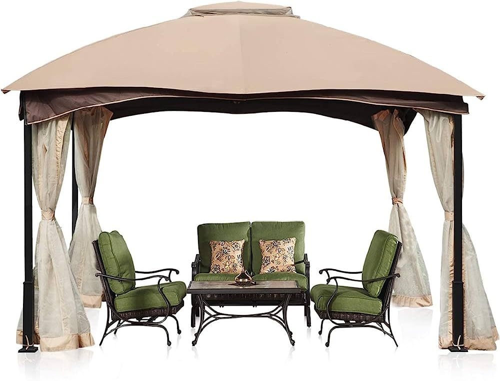 Aoodor Patio Gazebo 12' x 12' Metal Frame with Mesh Netting Canopy Top - Khaki Color | Amazon (US)