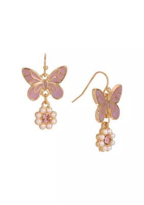1928 Jewelry Pink Butterfly Round Faux Pearl Earrings | Belk