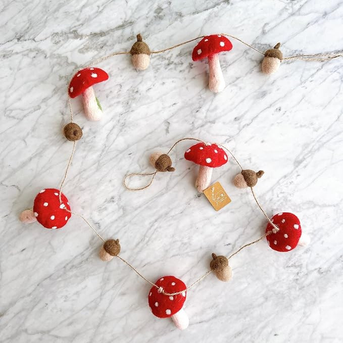 4ft Handmade Felt Mushroom & Acorn Garland, Kids Room Woodland Garland, Camping Garlands for Tent... | Amazon (US)